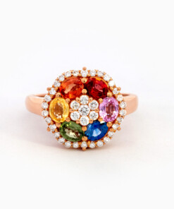 Bague en or rose 18 ct avec diamant et saphir