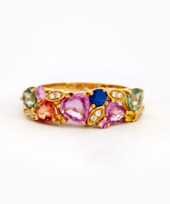 Ring in geel goud 18 kt met diamant en saffier