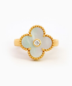 Ring in geel goud 18 kt met diamant en parelmoer