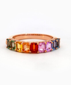 Ring in roze goud 18 kt met diamant en saffier