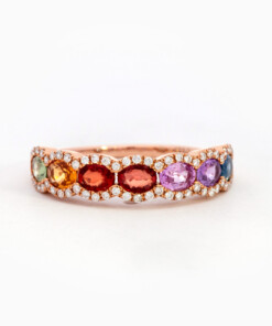Ring in roze goud 18 kt met diamant en saffier