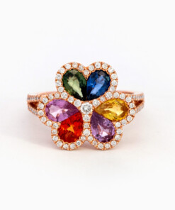 Bague en or rose 18 ct avec diamant et saphir