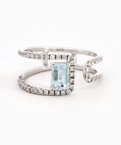 Ring in wit goud 18 kt met diamant en aquamarijn