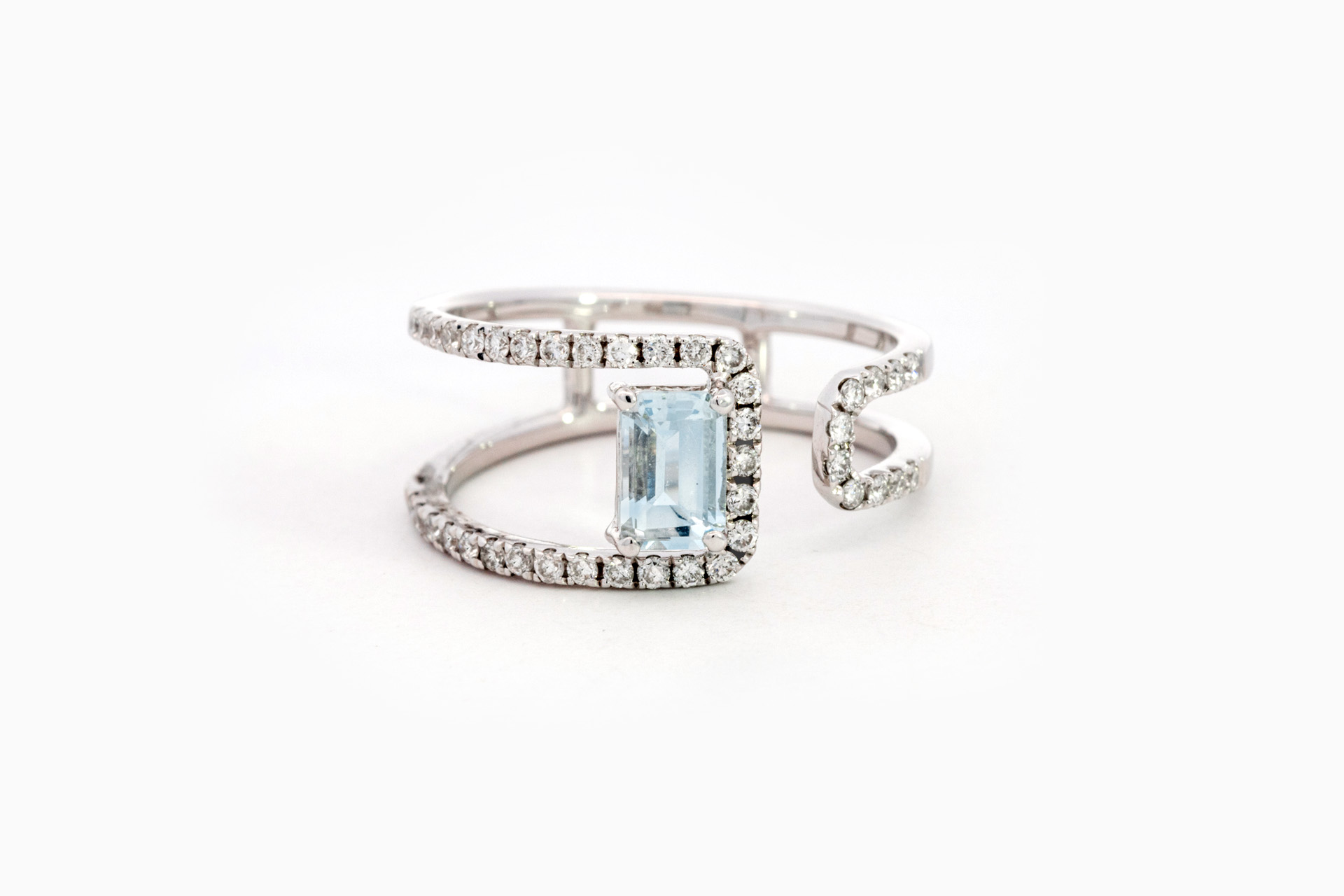 Ring in wit goud 18 kt met diamant en aquamarijn - Afbeelding 2