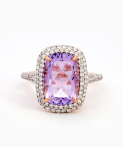 Bague en or rose 18 ct avec diamant et améthyste