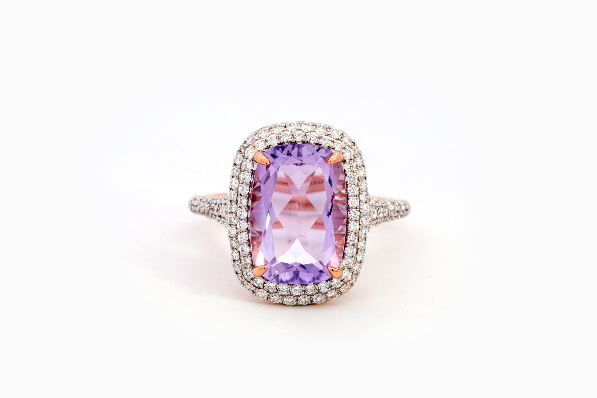Bague en or rose 18 ct avec diamant et améthyste – Image 2